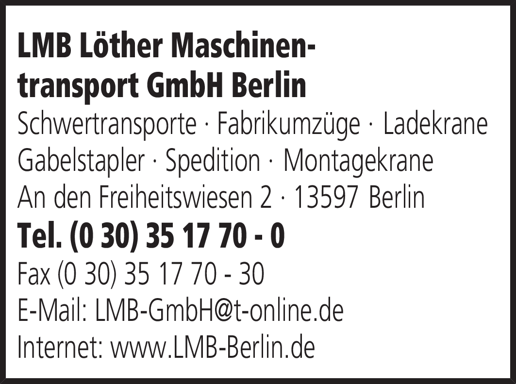 Firmenanzeige LMB Löther Maschinentransport GmbH Berlin