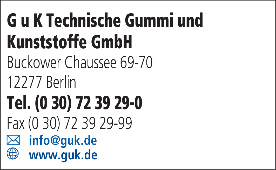 Firmenanzeige G u K Technische Gummi und Kunststoffe GmbH