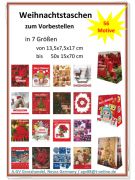 Weihnachtstaschen zum Vorbestellen,  56 Motive und 7 Größe, aus 200 g/m² Kraftpapier hergestellt, mit 3-5 cm Umschlagung und Boden kartonverstärkt,A.GV Grosshandel Tragetaschen & Geschenkverpackungen