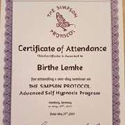 Birthe Lemke Hypnosepraxis Beverstedt - Zertifikat