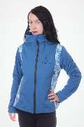 Petrolfarbene Outdoorjacke mit elegantem Federmuster