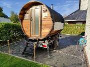 Frontansicht der mobilen Sauna