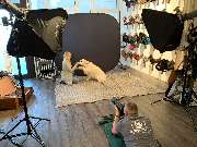 Fotogebell Hundefotografie - Carsten Pöhler - Fotogebell Hundefotografie - Carsten Pöhler Studioaufnahme mit Hund und Halterin, moderne Hundefotografie Münster mit Lichtaufbau und ruhiger Atmosphäre für natürliche Tierportraits.