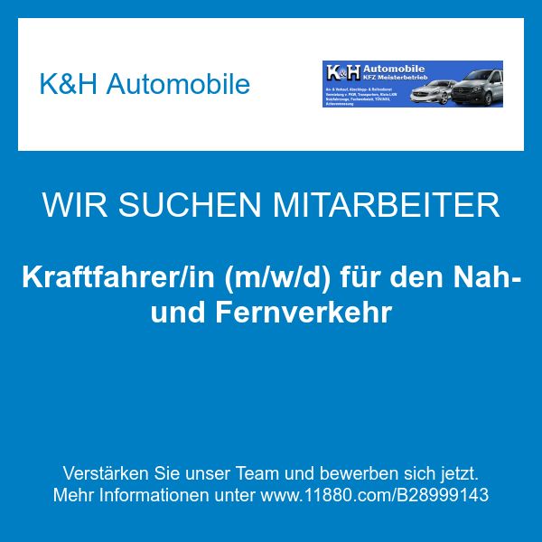 K&H Automobile - Kraftfahrer/in (m/w/d) für den Na …
