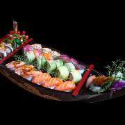 M7 BENTO ASAHI * 4 Philadelphia Roll * 4 Mangotempura Roll * 4 Tasu Roll * 4 Samurai Roll * 12 Nigiri: 3 Lachs 3 flambierter Lachs, 3 Thunfisch, 3 Garnelen