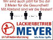 Lackierbetrieb Meyer Inh. Peter Spille - Unfallinstandsetzung - Wir sind Abstand sind wir die Besten!
2 Meter Abstand für die Gesundheit!