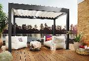 Mario Maierl GmbH München Markisen Lamellendach Sonnenschutz Jalousien Rollladen Rollo Reparatur - halb-transparente, weiß-schwarze Standmarkise 