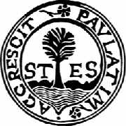 Martin-Luther-Kirche - Ev. Kirchengemeinde Stolberg - Das Siegel der Gemeinde zeigt den Baum des Lebens am Wasser stehend. Daneben sind links die Buchstaben ST und rechts ES eingefügt: Stolbergiensis Ecclesiae Sigellum = Siegel der Stolberger Gemeinde. Di