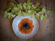 MAUI - Hawasian & Vietnamese Restaurant | München Nymphenburg - Zart angerichtetes Lachstatar in Blütenform mit Kaviar, serviert auf weißem Teller und dekoriert mit frischen Orchideen auf Holzuntergrund.