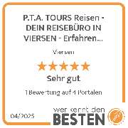 P.T.A. TOURS Reisen - DEIN REISEBÜRO IN VIERSEN - Erfahren und voller Ideen - werkenntdenBESTEN.de Qualitätssiegel