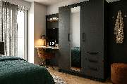 Stayurban Residence - Rendering: Workspace, Schrank und Bett des Businessapartments Urban Smart