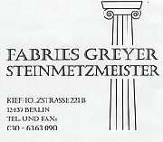 Steinmetzmeister Grabmale - Fabries Greyer - Visitenkarte