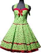 Tanzkleid der 50er - Anke Beger - Angesagtes grünes Punktekleid mit hübschen kleinen Erdbeeren