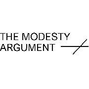 The Modesty Argument - Logo bestehend aus einem stilisierten schwarzen Kreis mit einem diagonalen Blitzsymbol in der Mitte.