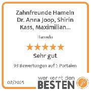 Zahnfreunde Hameln Dr. Anna Joop, Shirin Kass, Maximilian Gümpel und Dr. Klaus Boettcher - werkenntdenBESTEN.de Qualitätssiegel